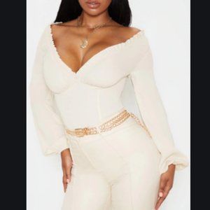 PLT Cream Milkmaid Frill Cup Bodysuit